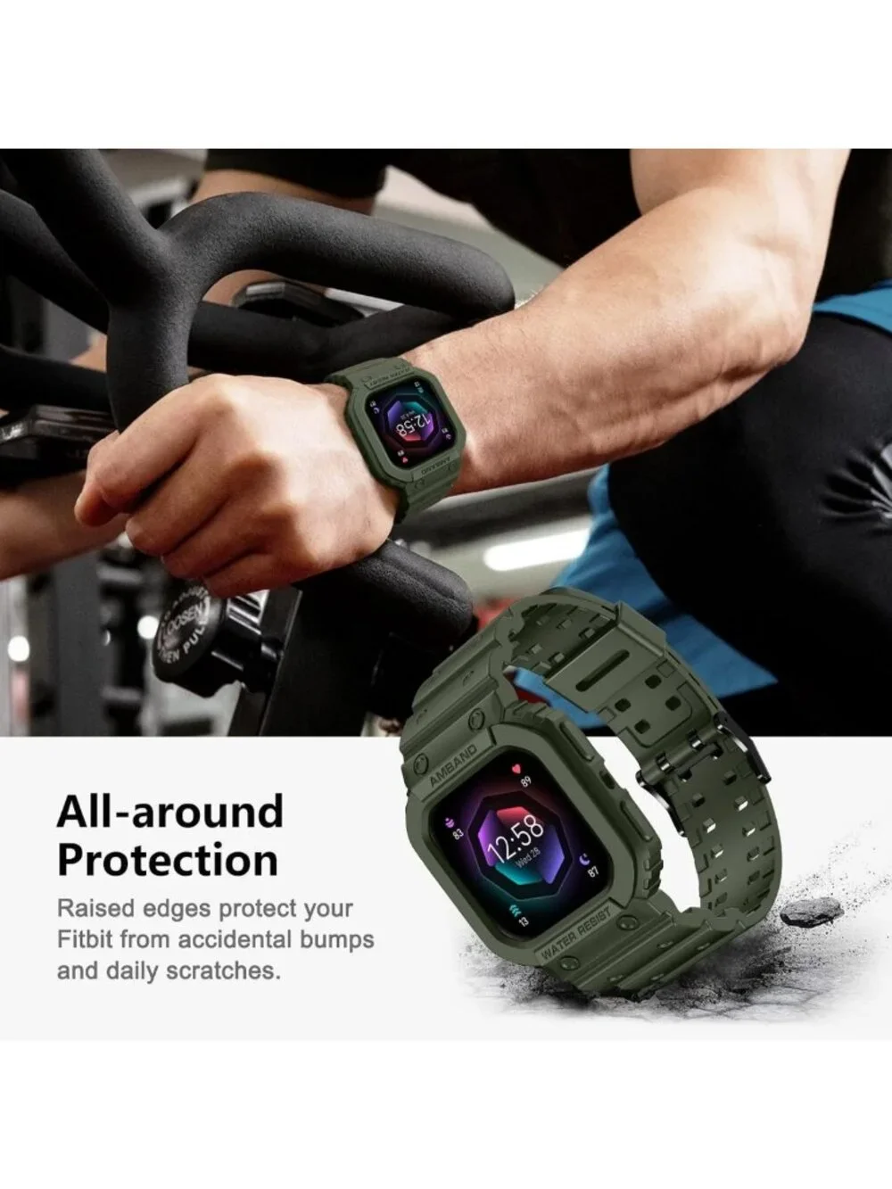 Rugged Sport Smartwatch Bands & Case for Fitbit Versa 4/3/2, Sense 2, Lite
